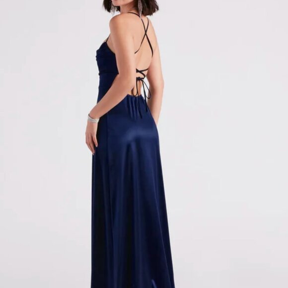 High Slit Satin Formal Dress - Picture 2 of 2